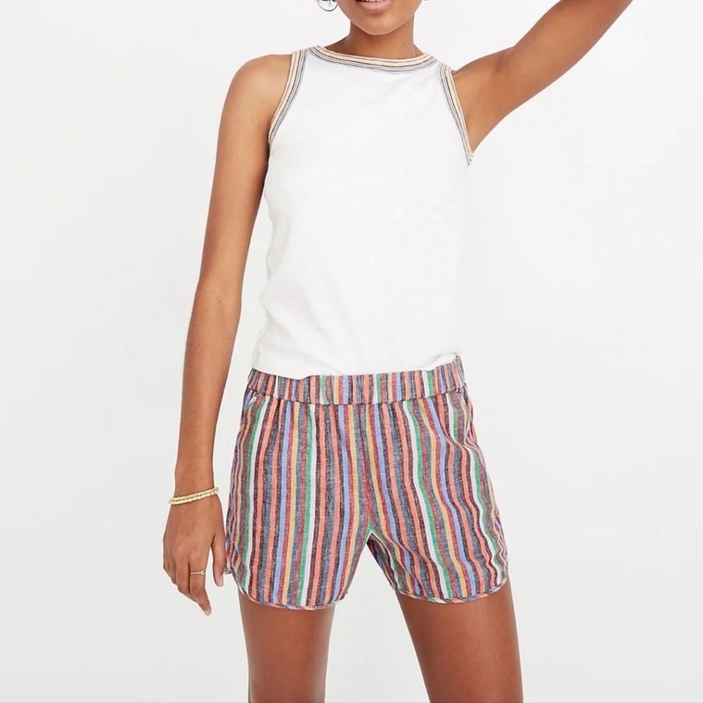 Madewell Rainbow Striped Cotton/Linen Pull on Shorts